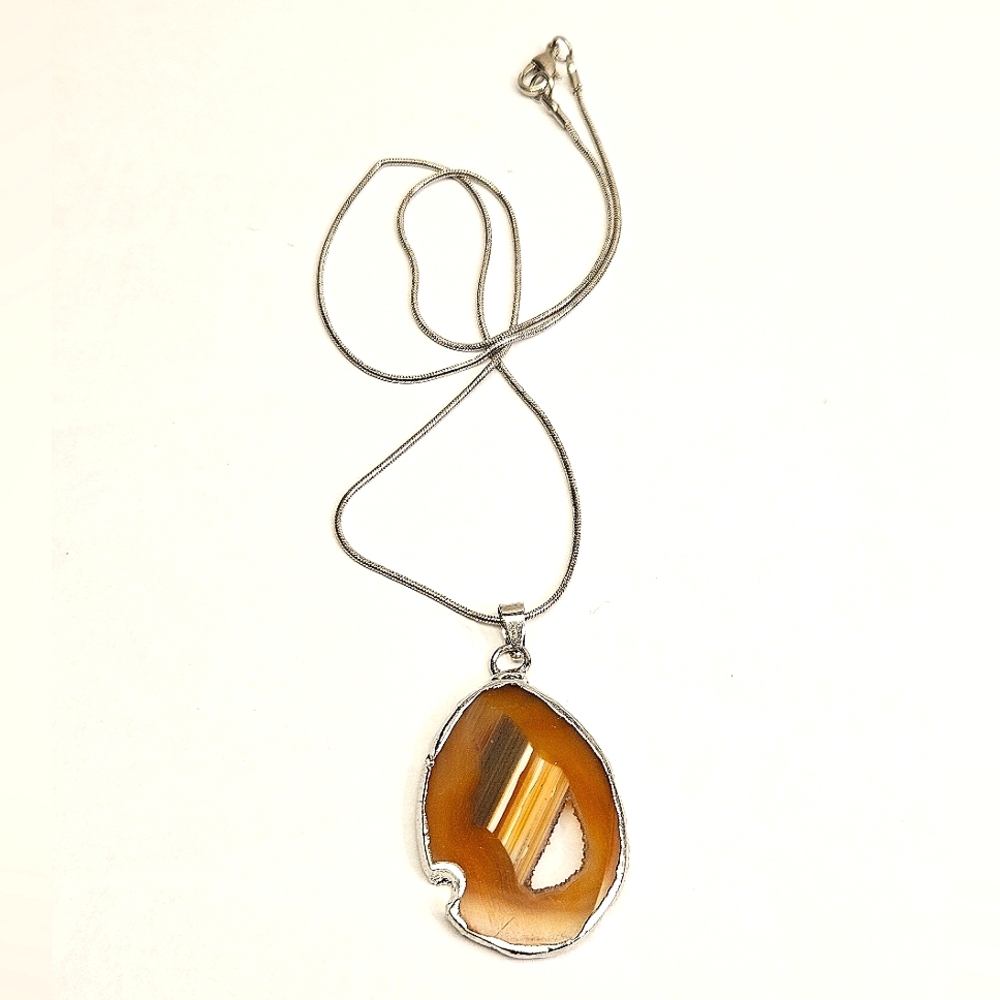 Orange Agate Geode Slice Necklace
